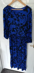 Roman Gr. 14 langes Maxikleid dehnbar schwarz royalblau Paisley Style Print - Bild 1 von 14