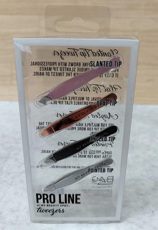 My Beauty Spot Pro Line 4 Tweezers Slanted / Flat / Angled / Pointed Tips BB1411