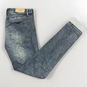MNML M38 Bleach Splatter Skinny Jeans Men’s 34x33 Distressed Streetwear Denim - Picture 1 of 5