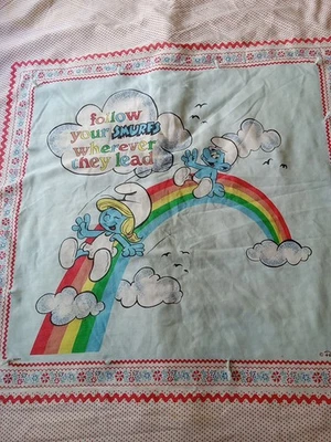 Edredón Pitufo Raro De Colección Años 80 Bebé Niños Manta Encaje E Estampado Excelente Estado Usado. Foto 1 de 4