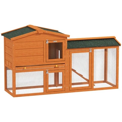 PawHut Rabbit Hutch, Guinea Pig Hutch 2 Tier w/ Run & Tray, Asphalt Roof - Image 1 of 4