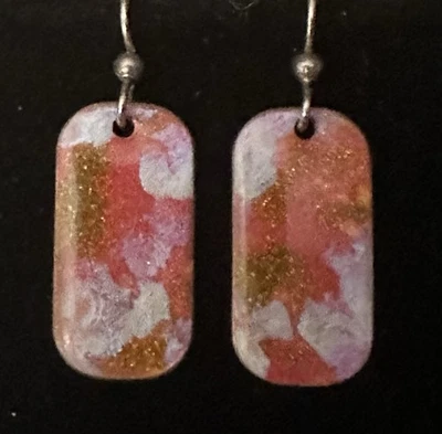 Artisan Painted Copper Enameled Dangle Silver Tone Hook Earrings - Image 1 of 4