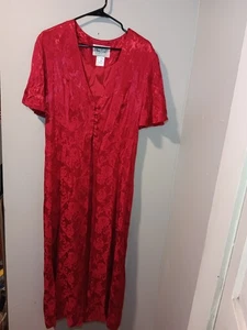 VTG 90s Cocktail Gown Sz 18M Long Red Satin Brocade Prom Renaissance Olivia Ros - Picture 1 of 6