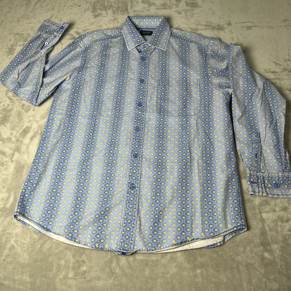 Indigo Palms Shirt Mens Large Long Sleeve Blue Floral  Button Down - Image 1 of 4