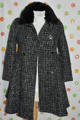 Rothschild Princess COAT  w Faux Fur Collar Girl's M 10/12 Black silver NWT - Image 1 of 4