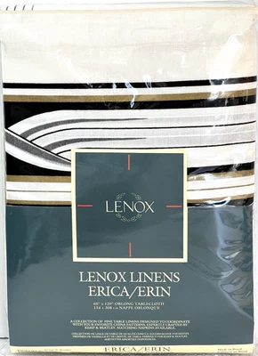 Lenox Linens Tablecloth ERICA/ERIN 60” X 120” Rectangle Gold Black Ivory VTG NEW - Image 1 of 4