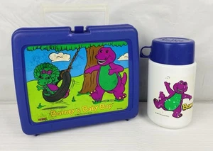 Vintage 1992 Barney & Baby Bop Purple Lunch Box With Thermos 90s Cartoons Kids - Picture 1 of 6
