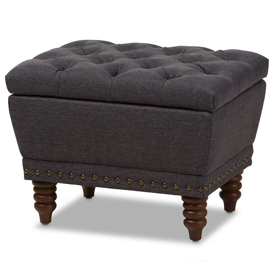 Baxton Studio Annabelle Tufted Storage Ottoman in Dark Gray and Walnut - Image 1 of 4
