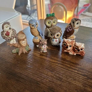 Vintage Lot Of 7 Owls Figurines, 1 Bell, 1 Franklin Mint And One Made In Alaska - Picture 1 of 15