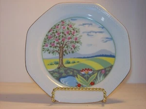 PORCELAIN OCTAGON WALL PLATE BY SCHIRNDING BAVARIA MADE IN WEST GERMANY - 7.5" - Picture 1 of 3