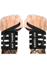 Rip Toned Wrist Wraps - 18" Professional Grade w Thumb Loops Black/White - Stiff - Picture 1 of 6