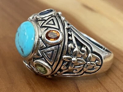 Anillo De Colección Turquesa Esterlina Lolita y Citrino Enorme Detallado Grabado Declaración 8 Foto 1 de 4