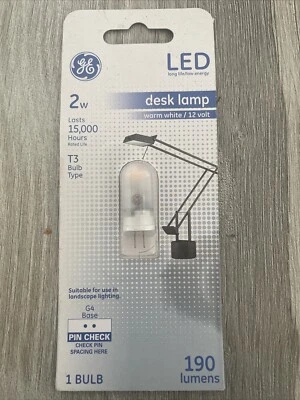 GE LED Desk Lamp Bulb Warm White T3 2w G4 Base 12v # 1558694 190 Lumens - Image 1 of 2