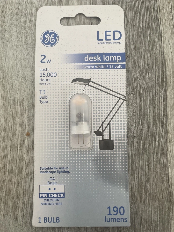 GE LED Desk Lamp Bulb Warm White T3 2w G4 Base 12v # 1558694 190 Lumens - Image 1 of 2