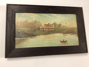 Small Antique Landscpe Oil/Academy Board Oak Frame - Picture 1 of 9