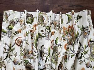 Pair 84 inch Linen Curtain Panels Ballard Designs Decorator Floral Fabric Custom
