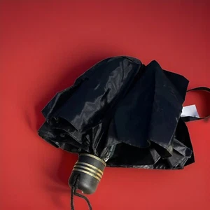 Mini Compact Black Purse Umbrella Gold Ring With Nylon Carry Handle - Picture 1 of 7