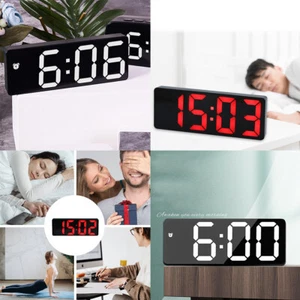 US 1 Pc Digital LED Desk Alarm Clock Large Mirror Display USB Temperature Mode - Picture 1 of 20
