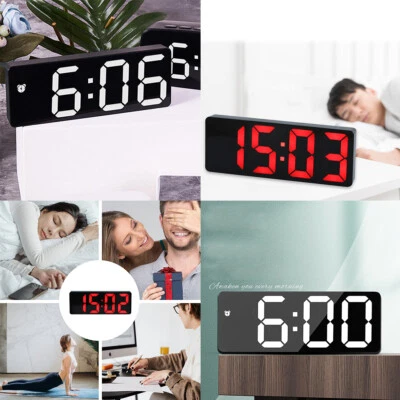 US 1 Pc Digital LED Desk Alarm Clock Large Mirror Display USB Temperature Mode - Image 1 of 4