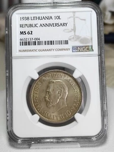 10 Litu 1938 Lithuania (Litauen) NGC MS 62 - Picture 1 of 2
