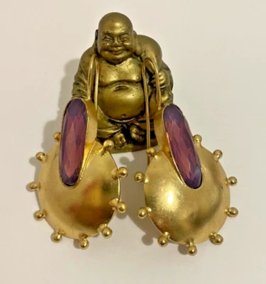 Pendientes antiguos victorianos de piedra de cristal de amatista étnico de Bollywood en tono dorado Foto 1 de 4