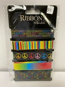Paper Studio Craft SCRAPBOOK RIBBON 5 Different PEACE Patterns NEW! GROOVY 5/8" - Picture 1 of 2