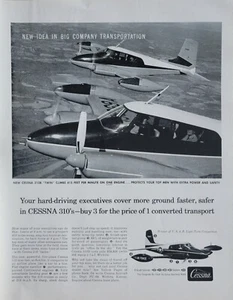 Anuncio de aviación Cessna 310B doble motor vintage 1958 "3 por 1" - Imagen 1 de 1