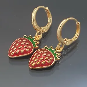 18K Rose Gold Filled Stunning Italian Strawberry 18ct GF Drop Earrings 30mm - Picture 1 of 11