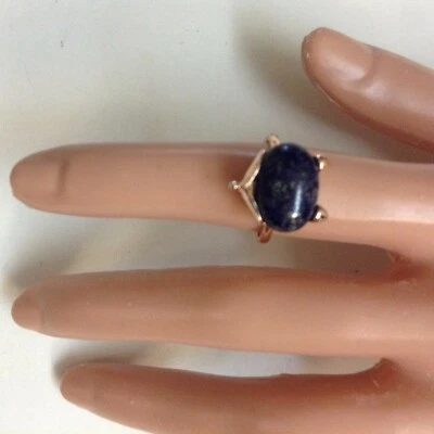 天然 LAPIS LAZULI GEMSTONE- 镀玫瑰金铜-戒指 尺寸 6.5 — 第 1/4 张图片