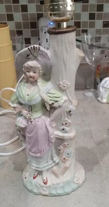 Chinoiserie Victorian Couple Table Lamps Occupied Japan Bisque Cottage Core - Picture 1 of 9