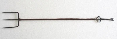 ANTIQUE IRON ROASTING FORK THREE TINE 28 INCH . - Image 1 of 4