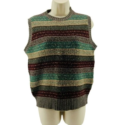 Vintage Lands End Women's Shetland Wool Multicolor Stripe Vest Brown Sweater M - Image 1 of 4