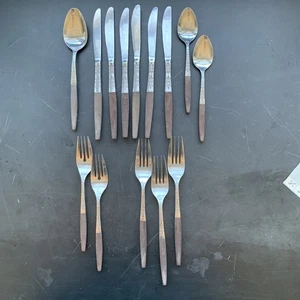 MCM Interpur INR2 Canoe Handle 11 Pc Japan Stainless Walnut Color Flatware Kitch - Picture 1 of 7