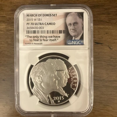 2015 W March of Dimes, NGC PF70 Ultra Cameo, US Silver $1-90% Silver West Pt. - Image 1 of 2