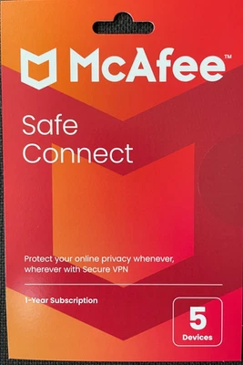 McAfee Safe Connect Unlimited VPN 2026 5 Devices 1 Year Retail Posted - Image 1 of 4