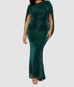 Betsy & Adam Women's Green Metallic Crinkle Draped Cowlneck Dress Plus Size 18W - Picture 1 of 4