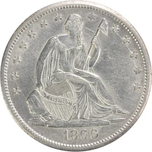 Medio dólar Liberty Seated 1866-S lema AU deslizador sin certificación #304 - Imagen 1 de 2