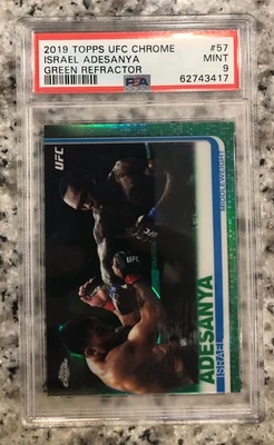 2019 TOPPS UFC CHROME #57 ISRAEL ADESANYA GREEN REFRACTOR /99 PSA 9 - Image 1 of 2