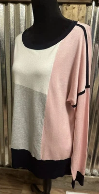 Suéter Pullover Grande Tahari Para Mujer Rosa Negro Blanco Túnica Suave Carrera Foto 1 de 4
