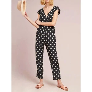 ANTHROPOLOGIE Corey Lynn Calter Faux Wrap Jumpsuit Polka Dot Black Cream Size XS - Picture 1 of 13