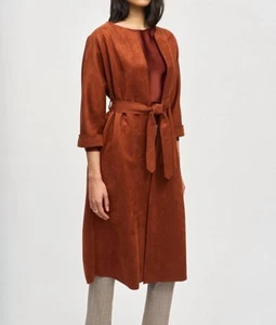 Joseph Ribkoff Suede Straight Coat Cinnamon - Picture 1 of 9
