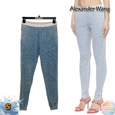 全新带标签 Alexander Wang 女式 S 华夫格慢跑裤蓝色 $85 — 第 1/4 张图片