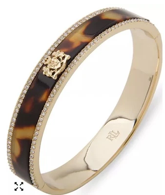 Ralph Lauren Tortise Shell Gold look Pave hinge bracelet Iconic Crest Elegant  - Image 1 of 4
