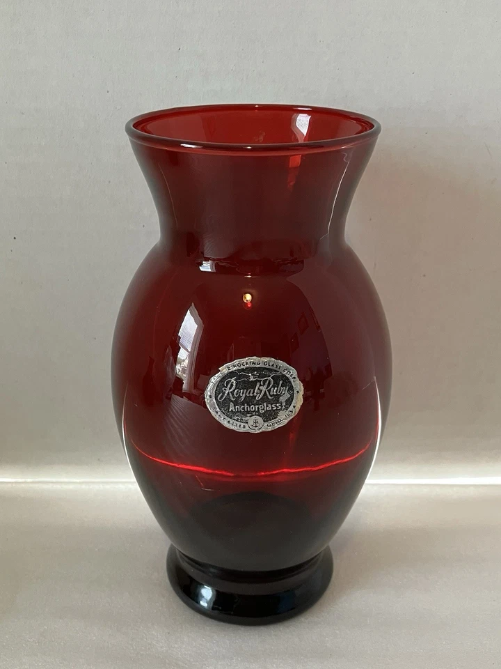 Vintage Royal Ruby Anchorglass Red Glass Flower Bud Vase 6.5" W/original Sticker - Image 1 of 4