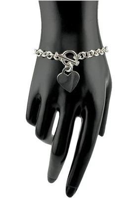 Vintage 925 Sterling Silver Heart Tag Toggle Rolo Chain Bracelet 7.5” L.  16.4 g - Image 1 of 4