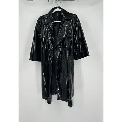 WDNY женщин черный патент Тренч размер 10 старые деньги Gothic острый шик - Изображение 1 из 4