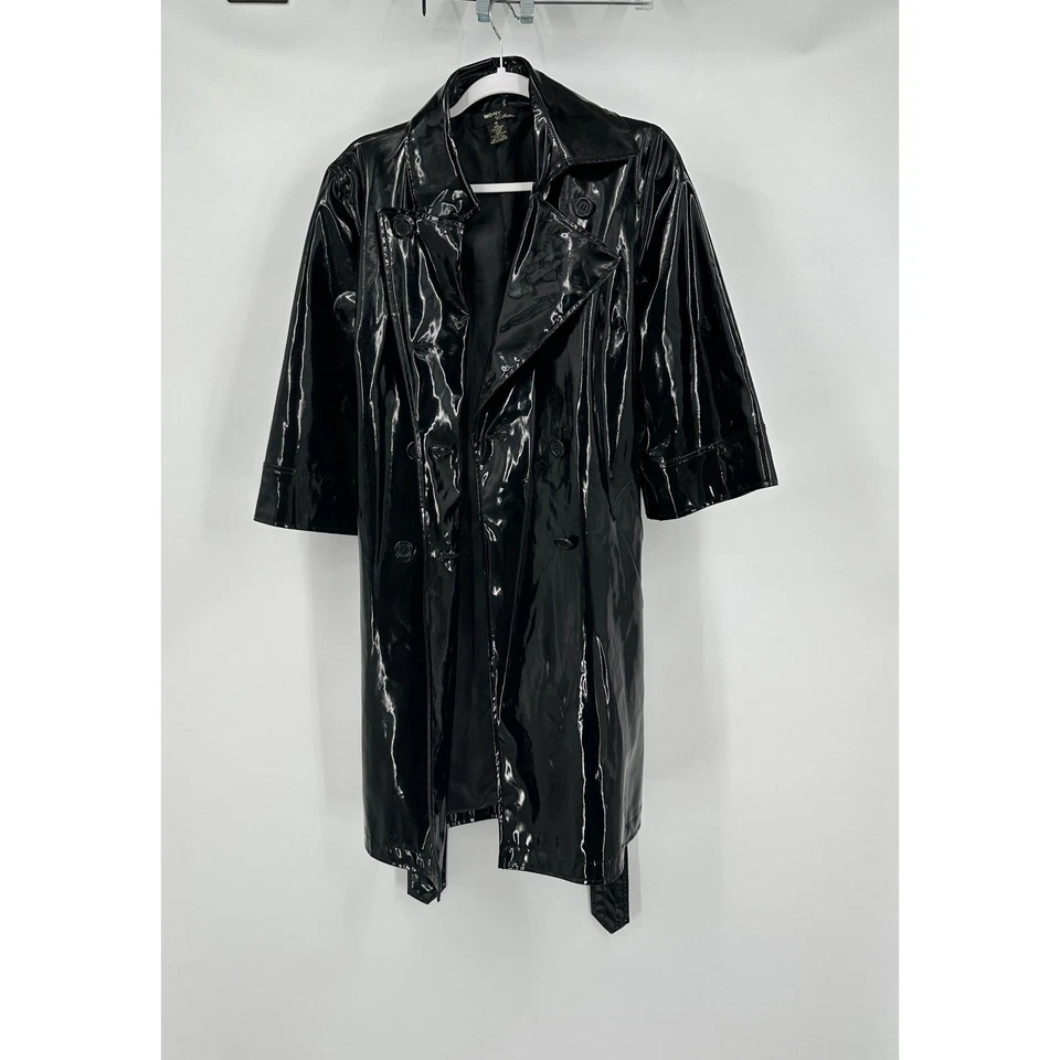 Gabardina de charol negra para mujer WDNY talla 10 dinero antiguo gótico vanguardista elegante Foto 1 de 4
