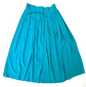 Vintage Jaeger 80’s New HIGH WAISTED Silk Satin Pleated Teal Aqua Blue Mid Skirt - Picture 1 of 10
