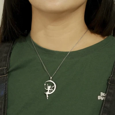 Damen Halskette Silber Gold Fee Mädchen Schaukel Edelstahl Mond Frauen Halskette - Bild 1 von 4