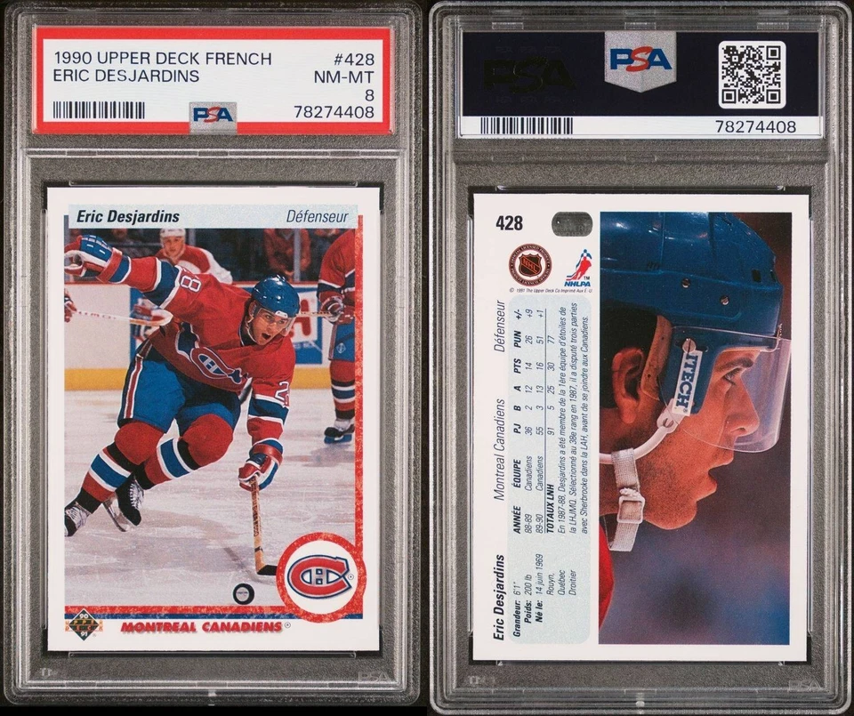 1990 Upper Deck French Eric Desjardins RC Card PSA 8 - Image 1 of 1